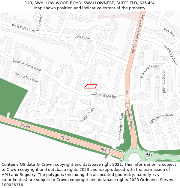 123, SWALLOW WOOD ROAD, SWALLOWNEST, SHEFFIELD, S26 4SU: Location map and indicative extent of plot