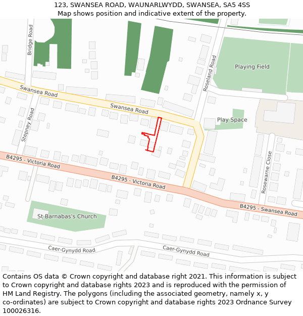 123, SWANSEA ROAD, WAUNARLWYDD, SWANSEA, SA5 4SS: Location map and indicative extent of plot