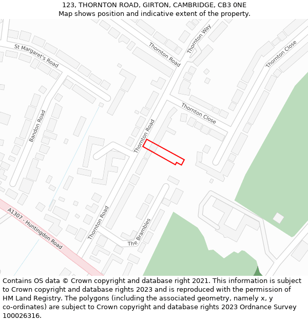 123, THORNTON ROAD, GIRTON, CAMBRIDGE, CB3 0NE: Location map and indicative extent of plot