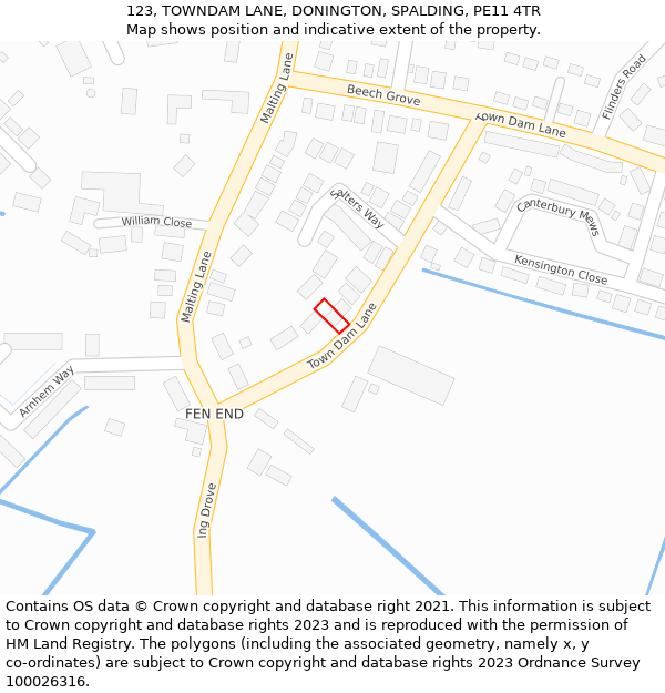 123, TOWNDAM LANE, DONINGTON, SPALDING, PE11 4TR: Location map and indicative extent of plot