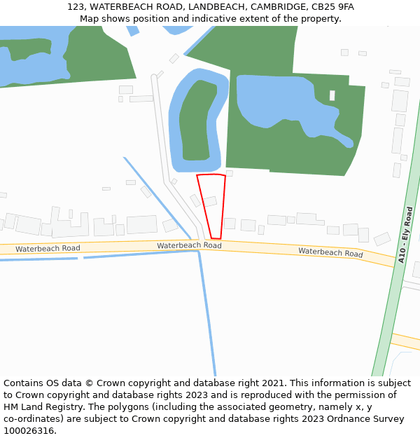 123, WATERBEACH ROAD, LANDBEACH, CAMBRIDGE, CB25 9FA: Location map and indicative extent of plot