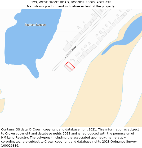 123, WEST FRONT ROAD, BOGNOR REGIS, PO21 4TB: Location map and indicative extent of plot