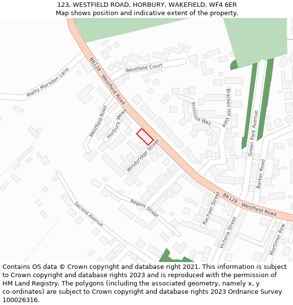 123, WESTFIELD ROAD, HORBURY, WAKEFIELD, WF4 6ER: Location map and indicative extent of plot
