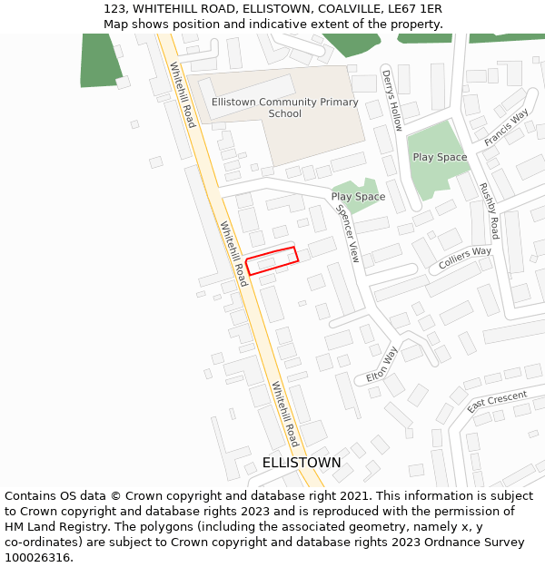 123, WHITEHILL ROAD, ELLISTOWN, COALVILLE, LE67 1ER: Location map and indicative extent of plot