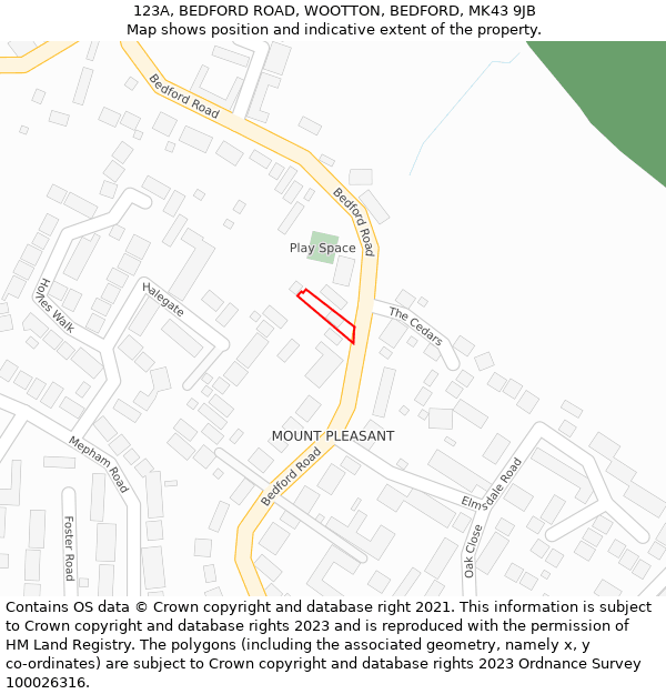 123A, BEDFORD ROAD, WOOTTON, BEDFORD, MK43 9JB: Location map and indicative extent of plot