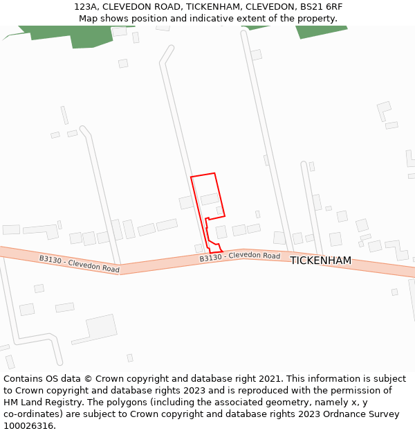 123A, CLEVEDON ROAD, TICKENHAM, CLEVEDON, BS21 6RF: Location map and indicative extent of plot