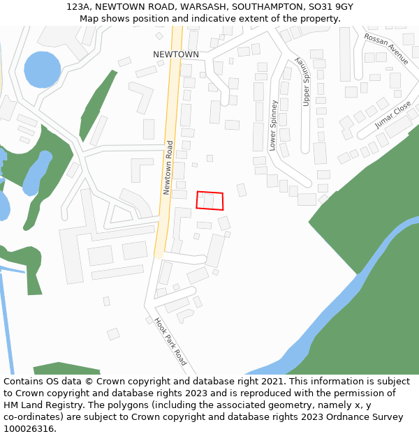 123A, NEWTOWN ROAD, WARSASH, SOUTHAMPTON, SO31 9GY: Location map and indicative extent of plot