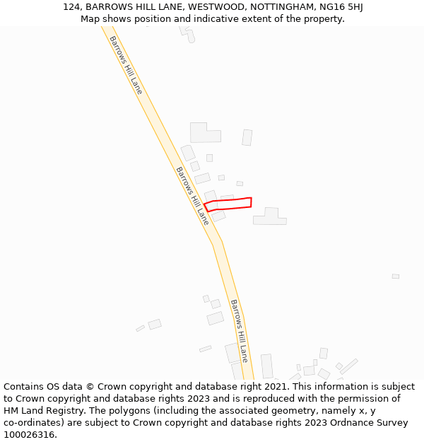 124, BARROWS HILL LANE, WESTWOOD, NOTTINGHAM, NG16 5HJ: Location map and indicative extent of plot