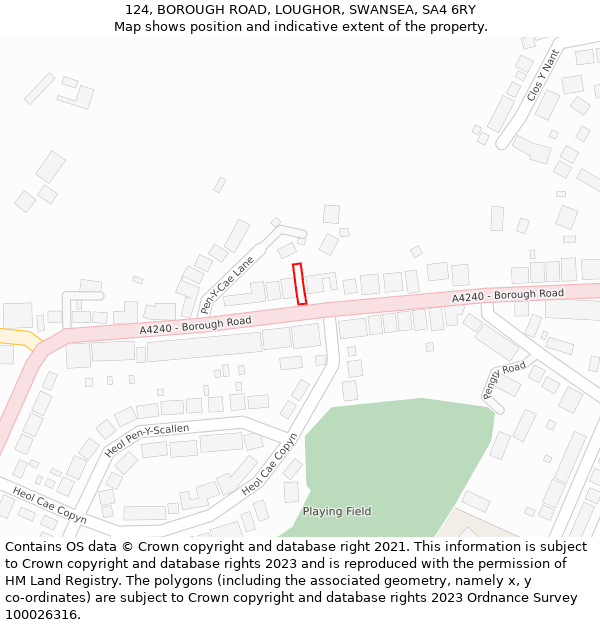 124, BOROUGH ROAD, LOUGHOR, SWANSEA, SA4 6RY: Location map and indicative extent of plot