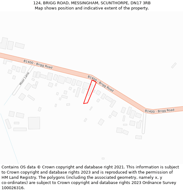 124, BRIGG ROAD, MESSINGHAM, SCUNTHORPE, DN17 3RB: Location map and indicative extent of plot