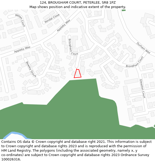 124, BROUGHAM COURT, PETERLEE, SR8 1PZ: Location map and indicative extent of plot