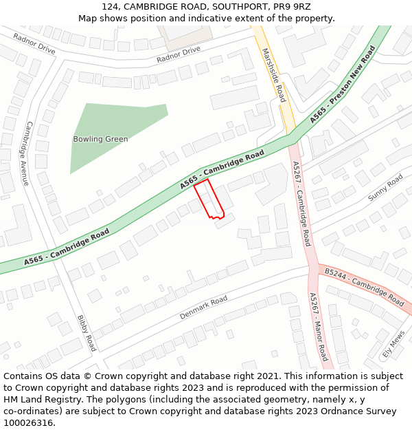 124, CAMBRIDGE ROAD, SOUTHPORT, PR9 9RZ: Location map and indicative extent of plot