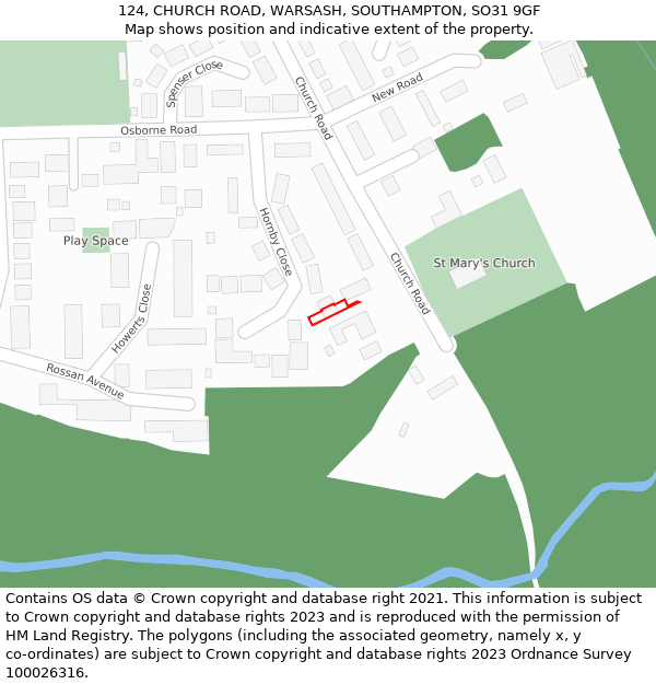 124, CHURCH ROAD, WARSASH, SOUTHAMPTON, SO31 9GF: Location map and indicative extent of plot