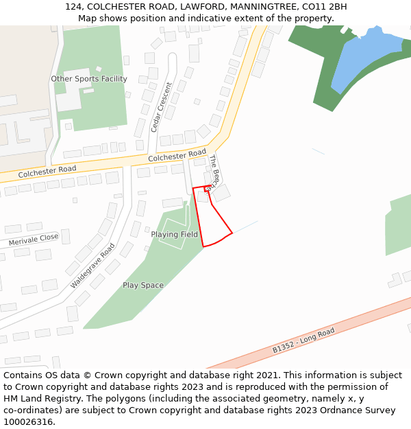 124, COLCHESTER ROAD, LAWFORD, MANNINGTREE, CO11 2BH: Location map and indicative extent of plot
