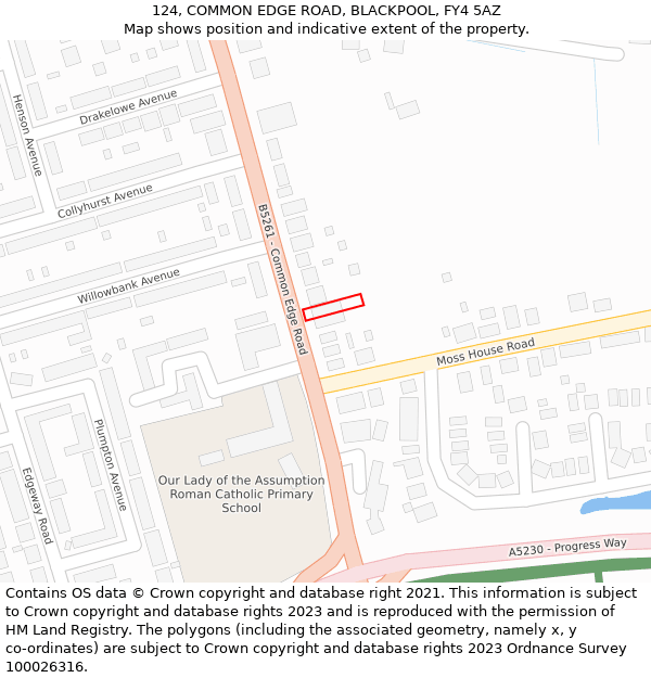 124, COMMON EDGE ROAD, BLACKPOOL, FY4 5AZ: Location map and indicative extent of plot