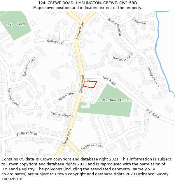 124, CREWE ROAD, HASLINGTON, CREWE, CW1 5RD: Location map and indicative extent of plot