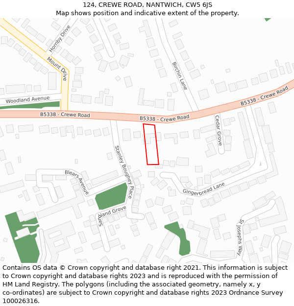 124, CREWE ROAD, NANTWICH, CW5 6JS: Location map and indicative extent of plot