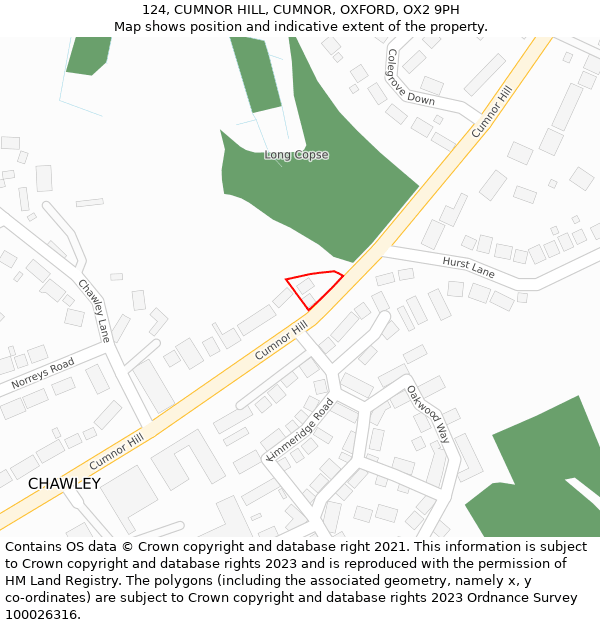 124, CUMNOR HILL, CUMNOR, OXFORD, OX2 9PH: Location map and indicative extent of plot