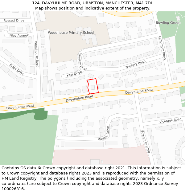 124, DAVYHULME ROAD, URMSTON, MANCHESTER, M41 7DL: Location map and indicative extent of plot