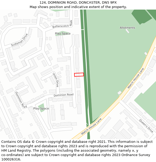 124, DOMINION ROAD, DONCASTER, DN5 9PX: Location map and indicative extent of plot