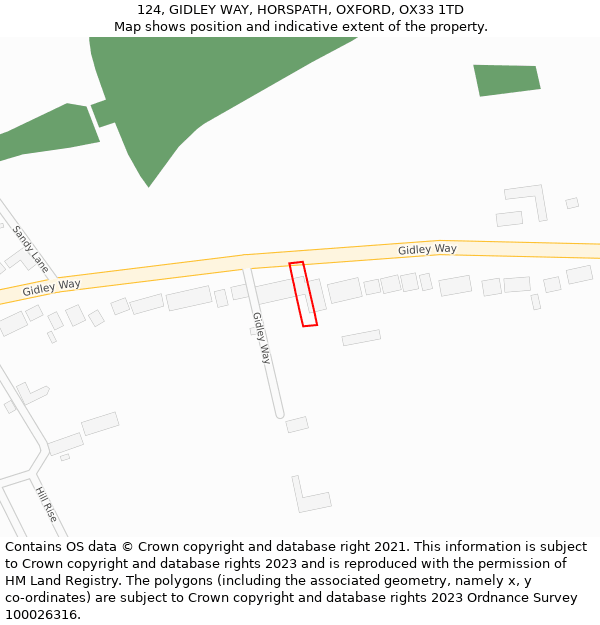 124, GIDLEY WAY, HORSPATH, OXFORD, OX33 1TD: Location map and indicative extent of plot