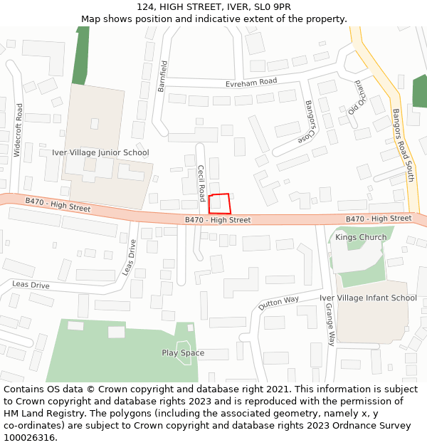 124, HIGH STREET, IVER, SL0 9PR: Location map and indicative extent of plot