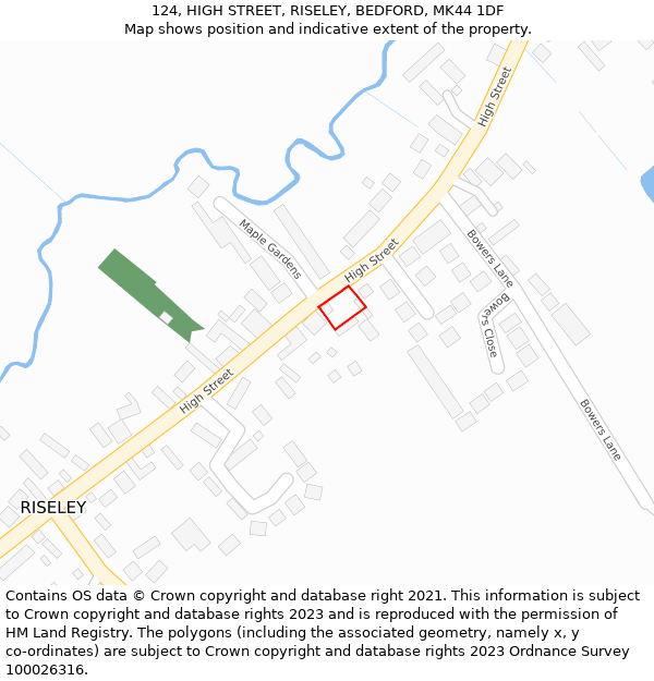 124, HIGH STREET, RISELEY, BEDFORD, MK44 1DF: Location map and indicative extent of plot