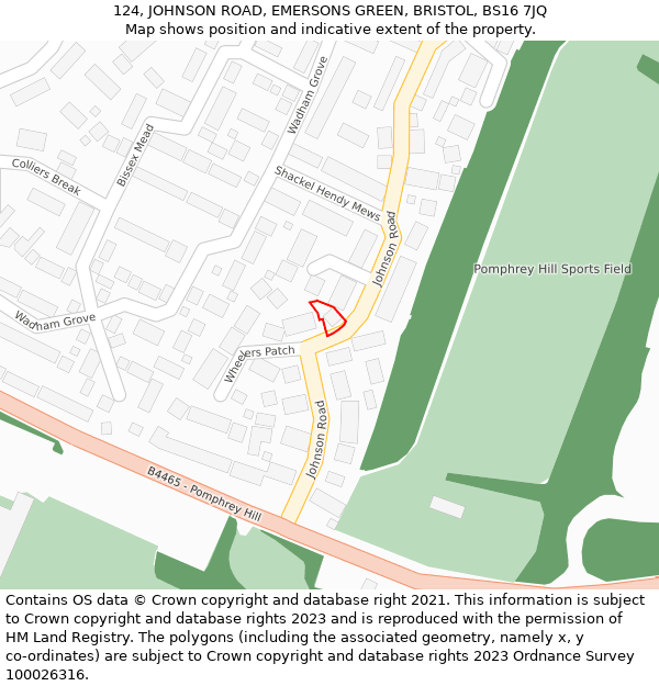 124, JOHNSON ROAD, EMERSONS GREEN, BRISTOL, BS16 7JQ: Location map and indicative extent of plot