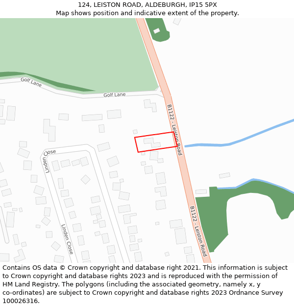 124, LEISTON ROAD, ALDEBURGH, IP15 5PX: Location map and indicative extent of plot