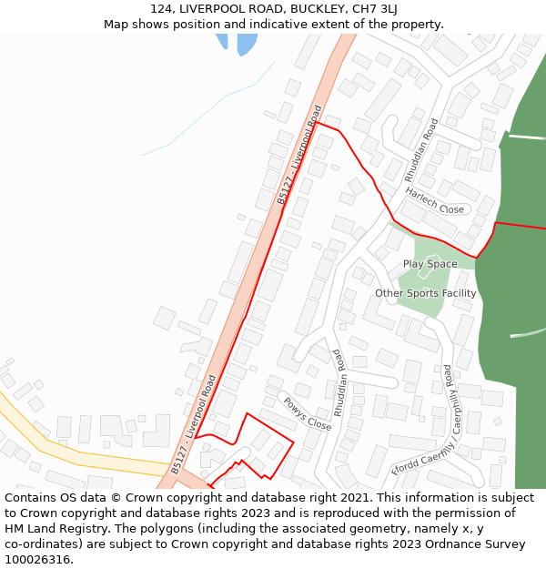 124, LIVERPOOL ROAD, BUCKLEY, CH7 3LJ: Location map and indicative extent of plot
