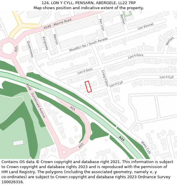 124, LON Y CYLL, PENSARN, ABERGELE, LL22 7RP: Location map and indicative extent of plot