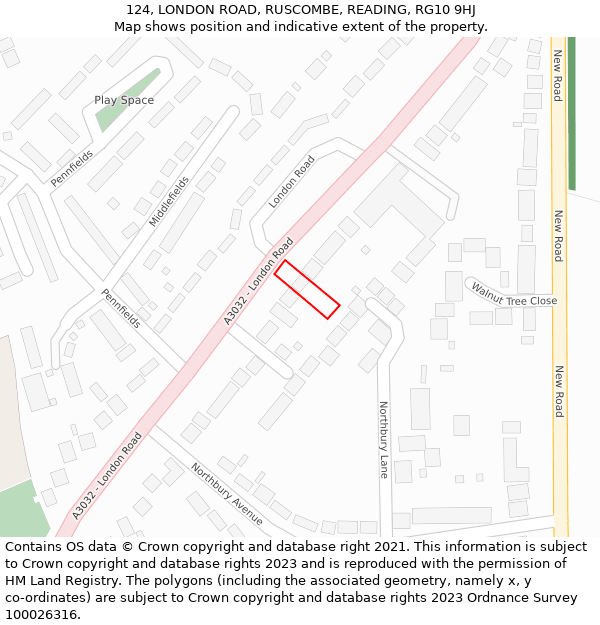 124, LONDON ROAD, RUSCOMBE, READING, RG10 9HJ: Location map and indicative extent of plot