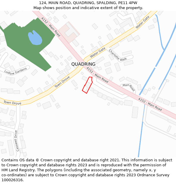 124, MAIN ROAD, QUADRING, SPALDING, PE11 4PW: Location map and indicative extent of plot