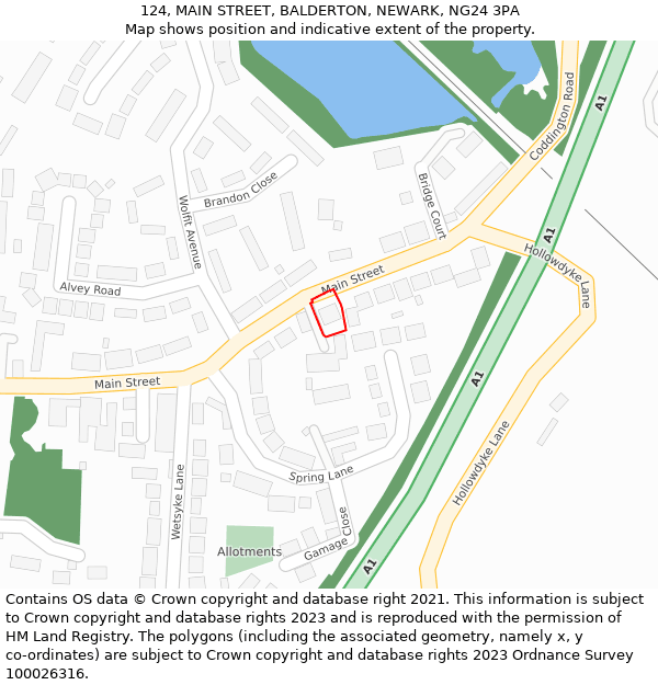 124, MAIN STREET, BALDERTON, NEWARK, NG24 3PA: Location map and indicative extent of plot