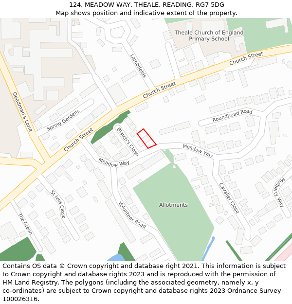 124, MEADOW WAY, THEALE, READING, RG7 5DG: Location map and indicative extent of plot