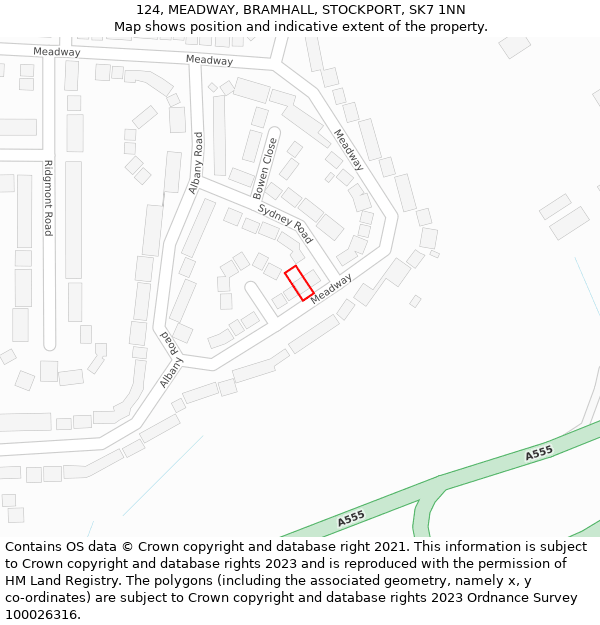 124, MEADWAY, BRAMHALL, STOCKPORT, SK7 1NN: Location map and indicative extent of plot