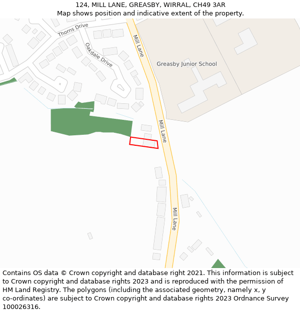 124, MILL LANE, GREASBY, WIRRAL, CH49 3AR: Location map and indicative extent of plot
