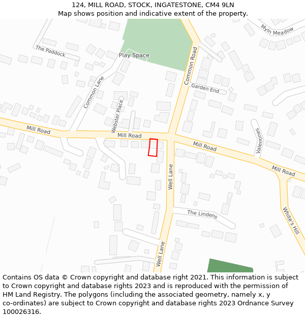 124, MILL ROAD, STOCK, INGATESTONE, CM4 9LN: Location map and indicative extent of plot