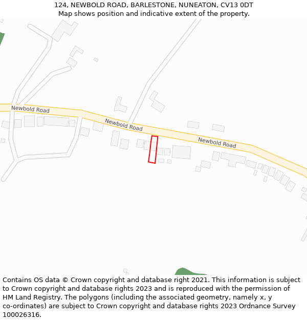 124, NEWBOLD ROAD, BARLESTONE, NUNEATON, CV13 0DT: Location map and indicative extent of plot