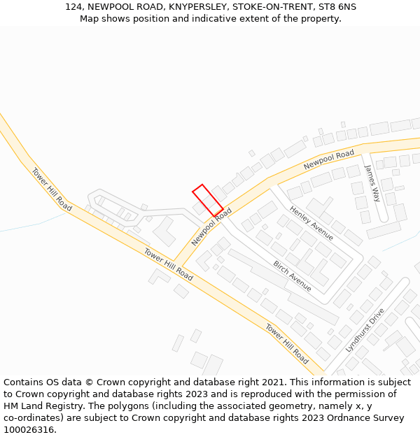 124, NEWPOOL ROAD, KNYPERSLEY, STOKE-ON-TRENT, ST8 6NS: Location map and indicative extent of plot