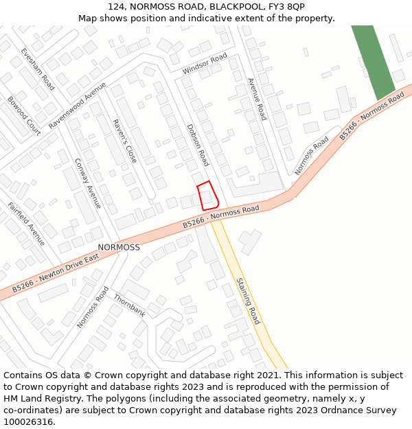 124, NORMOSS ROAD, BLACKPOOL, FY3 8QP: Location map and indicative extent of plot