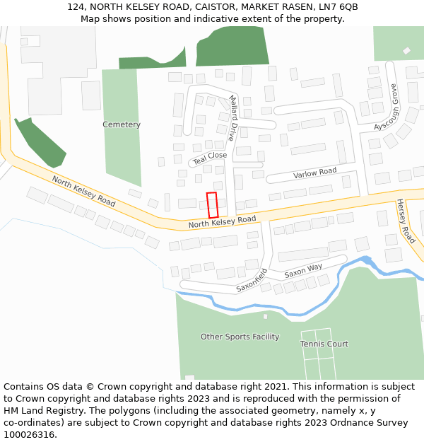 124, NORTH KELSEY ROAD, CAISTOR, MARKET RASEN, LN7 6QB: Location map and indicative extent of plot