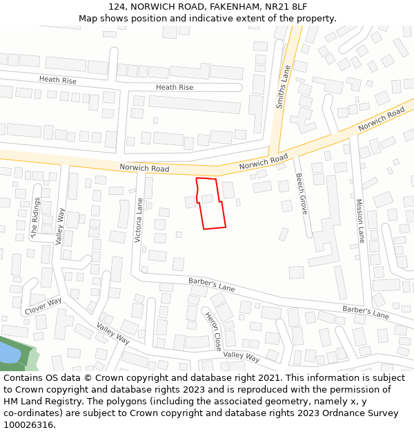 124, NORWICH ROAD, FAKENHAM, NR21 8LF: Location map and indicative extent of plot