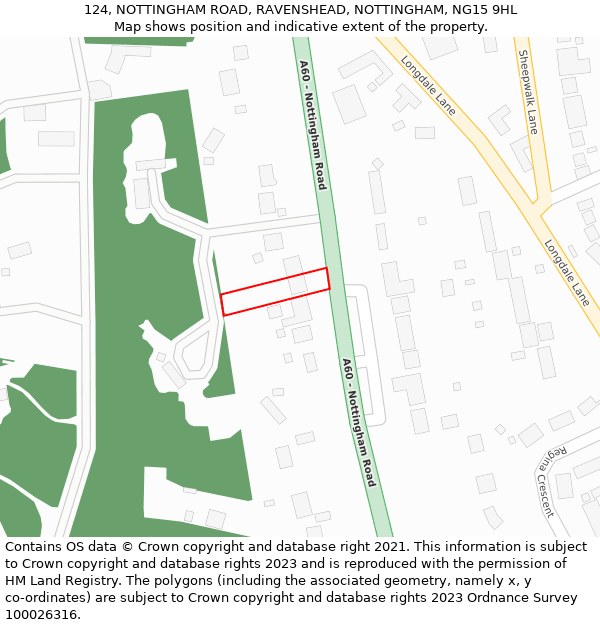 124, NOTTINGHAM ROAD, RAVENSHEAD, NOTTINGHAM, NG15 9HL: Location map and indicative extent of plot
