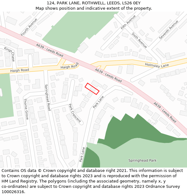 124, PARK LANE, ROTHWELL, LEEDS, LS26 0EY: Location map and indicative extent of plot