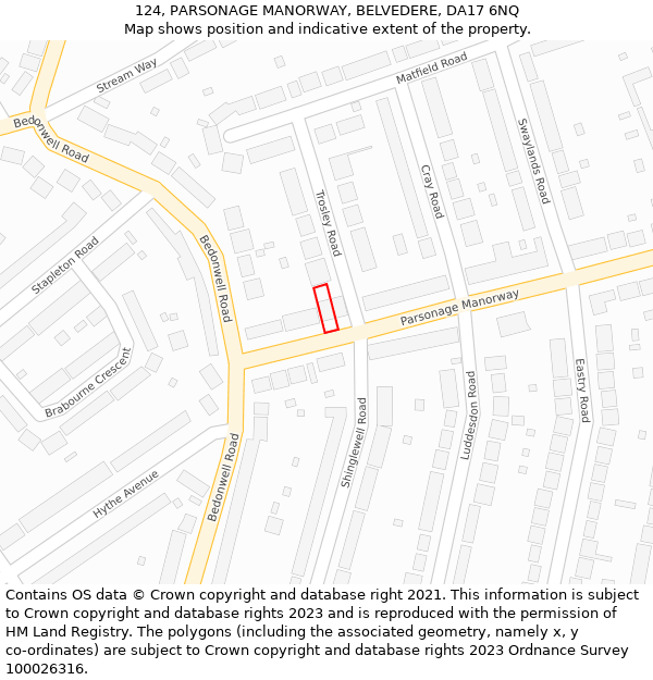 124, PARSONAGE MANORWAY, BELVEDERE, DA17 6NQ: Location map and indicative extent of plot