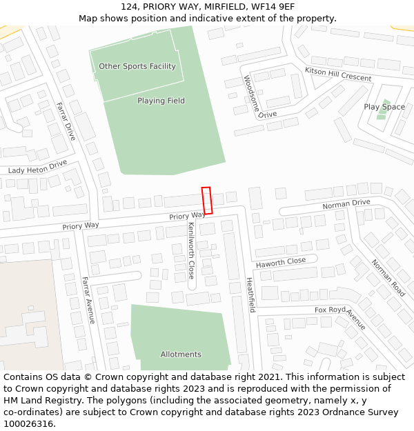 124, PRIORY WAY, MIRFIELD, WF14 9EF: Location map and indicative extent of plot