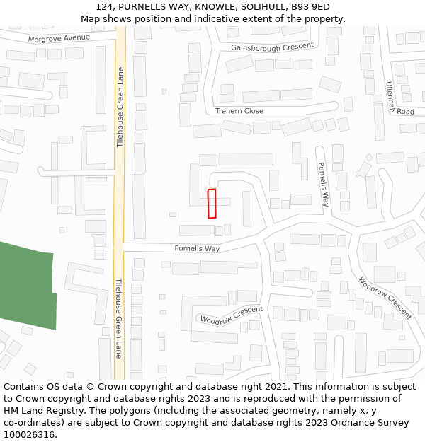 124, PURNELLS WAY, KNOWLE, SOLIHULL, B93 9ED: Location map and indicative extent of plot