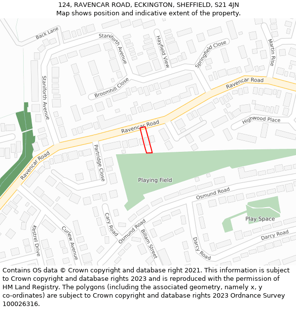 124, RAVENCAR ROAD, ECKINGTON, SHEFFIELD, S21 4JN: Location map and indicative extent of plot