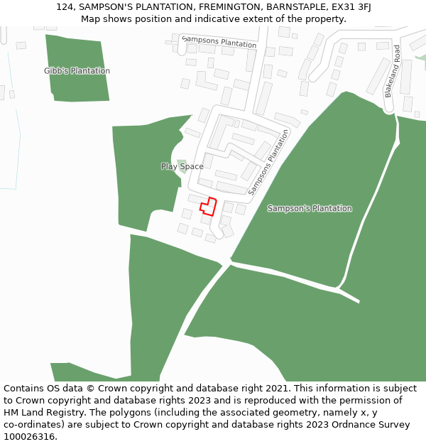 124, SAMPSON'S PLANTATION, FREMINGTON, BARNSTAPLE, EX31 3FJ: Location map and indicative extent of plot